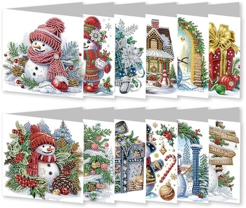 DIY Diamond Greeting Cards Set Christmas, 5D DIY Diamond Art Painting Greeting Card, DIY Christmas Card Making Kits for Family Friends Handmade Gift-#03-Snowman - Image 2