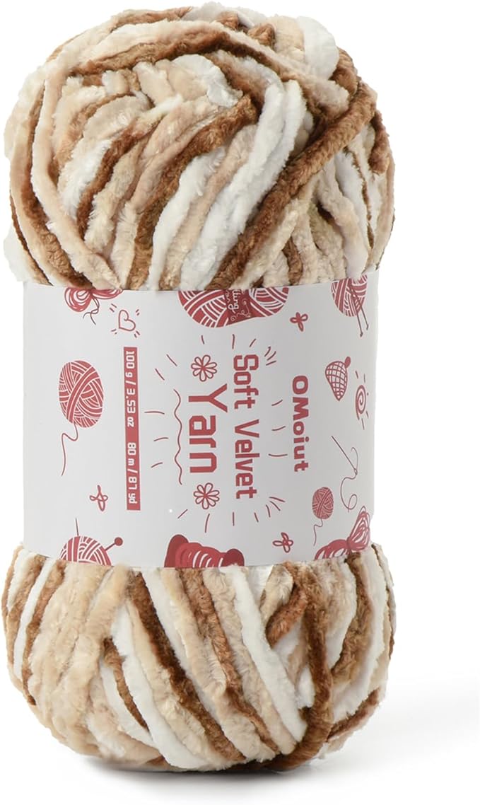 100g Fluffy Velvet Chenille Yarn for Crocheting and Knitting, 80m (87.5yd) Baby Yarn for Crocheting Soft, Crochet Chunky Yarns Amigurumi Yarns (White Coffee)