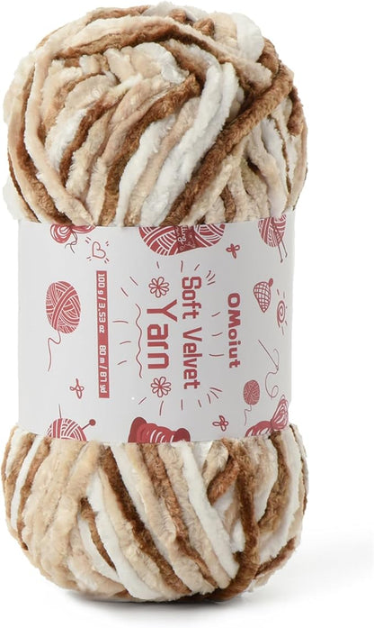 100g Fluffy Velvet Chenille Yarn for Crocheting and Knitting, 80m (87.5yd) Baby Yarn for Crocheting Soft, Crochet Chunky Yarns Amigurumi Yarns (White Coffee)