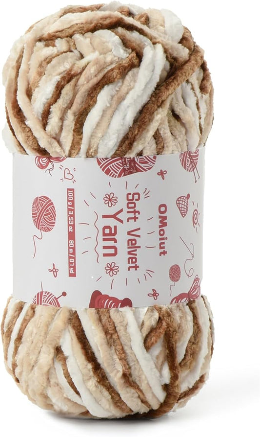 100g Fluffy Velvet Chenille Yarn for Crocheting and Knitting, 80m (87.5yd) Baby Yarn for Crocheting Soft, Crochet Chunky Yarns Amigurumi Yarns (White Coffee)