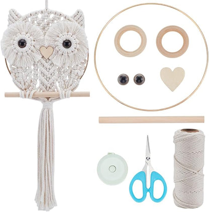 FREEBLOSS Macrame Owl Kit for Beginners Macrame Wall Hanging Kit White Cotton Cord DIY Owl Kit with Video Tutorial Hanging Decor for Adults Gift