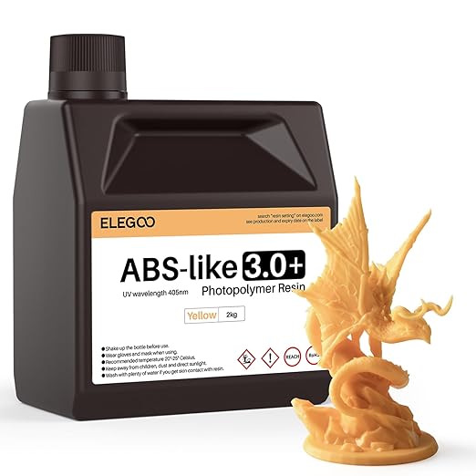 ELEGOO ABS-Like Resin 3.0+, Upgraded 3D Printer Photopolymer Resin, Higher Heat-Resistance Fast Curing High Precision Non-Brittle, Yellow 2000g