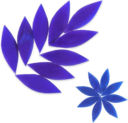 1.1x2.5 cm Glass Mosaics Pieces Stained Glass, Assorted Colors and Petal Leaves Shapes, 80pcs/100g (Dark Blue)
