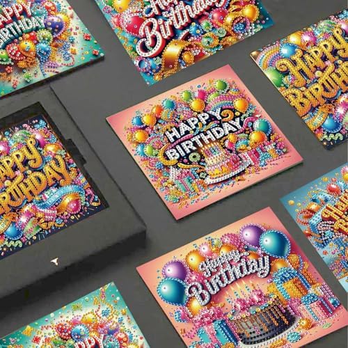 JISHSHAY 6 PCS Diamond Painting Greeting Cards Birthday Cake Diamond Art Happy Birthday Cards with Envelopes Gem Art Mosaic Kits for Adults, for Anniversary Valentine Thank You Graduation All-Occasion - Image 4