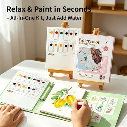 elves Travel Watercolor Kit for Adults & Beginners, Pocket 3-Fold Watercolor Coloring Book, All-in-One Creative Stress Relief Art Kit, Portable Watercolor Painting Books, Butterfly Theme - Image 2