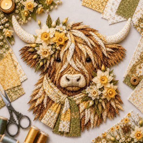 Birth Flower Highland Cow 3D Layered Fabric Art DIY Kit for Adults (D1PC) by Unknown