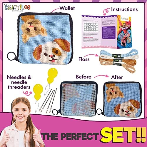 Needlepoint Kit for Kids Ages 6-12 - Cat & Dog Wallet Cross Stitch Craft - Image 2