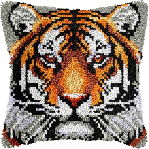 Tiger Latch Hook Pillow Kits for Adults Beginners, Pre-Prined, 17" x 17" by VEIROUSA