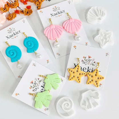 Xaekicr 4PCS Ocean Theme Polymer Clay Cutters Set – Starfish Seashell Clay Earring Cutters – Clay Tools for Polymer Clay Jewelry Making, Beach DIY Crafts Supplies