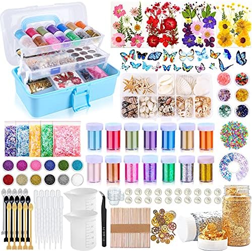 Myzzxt Resin Decoration Accessories Kit,Supplies Kit for Beginner,with Dried Flowers,Butterfly Stickers,Mica Powder and Fillers,Measuring Cups Tool Kit,for Resin Jewelry Making by Myzzxt