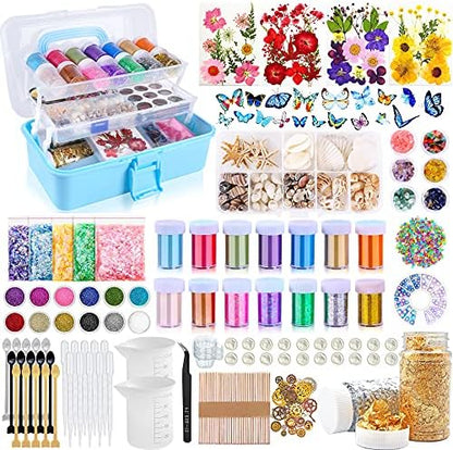 Myzzxt Resin Decoration Accessories Kit,Supplies Kit for Beginner,with Dried Flowers,Butterfly Stickers,Mica Powder and Fillers,Measuring Cups Tool Kit,for Resin Jewelry Making by Myzzxt