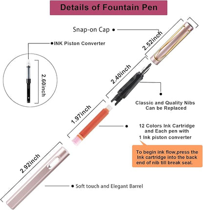 TIANREN Calligraphy Pen set,Fountain Pens with 8 Different Replaceable Nibs with 60 Ink Cartridges(12 Colors),Calligraphy set for Beginner Writing Drawing.