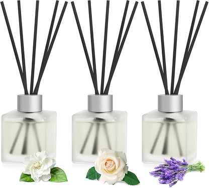 Aeeteek 3-Pack Reed Diffuser Set, Gardenia/Lavender/Rose Scented Oil, Flower Aroma Essential Oils with Diffuser Sticks, Long Lasting Bathroom Air Freshener, Home Fragrance for Room Decor