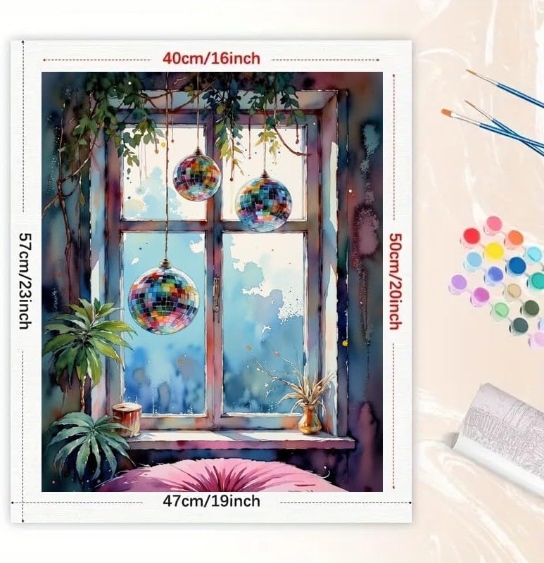 Colorful Disco Balls Paint by Numbers Kit for Adults - DIY Window Hanging Mirror Balls Painting on Canvas 16x20 Inches, Acrylic Paint Set, Suitable for Beginners, Art for Decoration or Gifts - Image 2