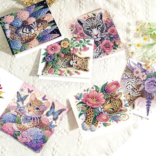 LazyFold 6 Pcs Diamond Art Painting Greeting Cards Kits, DIY Flowers and Animals Handmade Festival Greeting Cards with Envelopes Diamond Art Crafts Birthday Cards Creative Gift - Image 5
