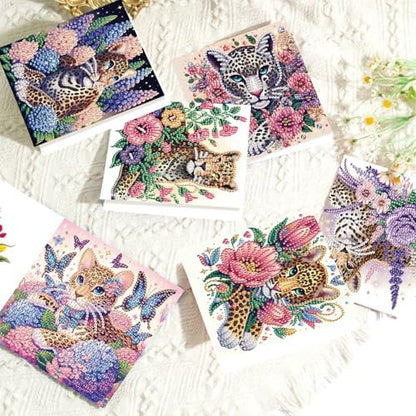 LazyFold 6 Pcs Diamond Art Painting Greeting Cards Kits, DIY Flowers and Animals Handmade Festival Greeting Cards with Envelopes Diamond Art Crafts Birthday Cards Creative Gift - Image 5