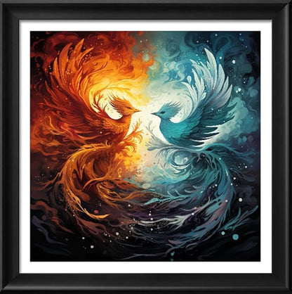 Leczany Cross Stitch Stamped Kit for Adults - Ice Fire Phoenix | DIY Embroidery Starter Patterns Craft Kit Needlepoint for Beginner | 11CT, 3 Strands | 19.7x19.7 inches