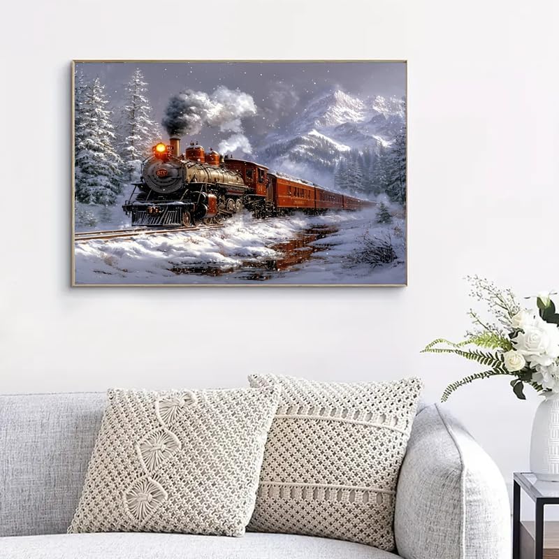 Train Paint by Numbers Kit for Adults,Winter Painting by Numbers,DIY Acrylic Paint Kit for Adults Beginners Without Frame,Easy Christmas Adult Paint by Number Kits on Canvas for Decor 16x20inch - Image 4