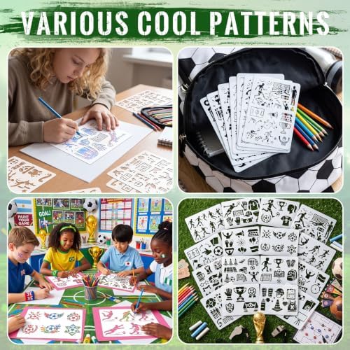 Marspark 20 Pieces Soccer Stencils for Painting Template Football Wall Stencils Reusable Sports Templates PET DIY Drawing for Painting on Wood Wall(Rectangular Style, 7.87 x 6 Inch) - Image 4