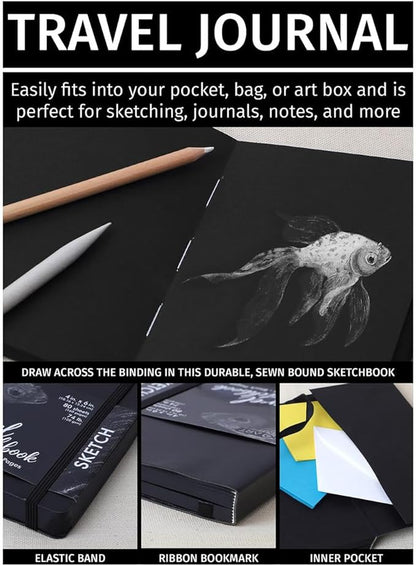 Pro Art Premier Sketch Book Travel 6"x 4" Black 74lb Black 80 Sheets, Sketch Book, Sketchbook, Drawing Pad, Pad, Drawing Paper, Art Book, Paper, Sketchbook for
