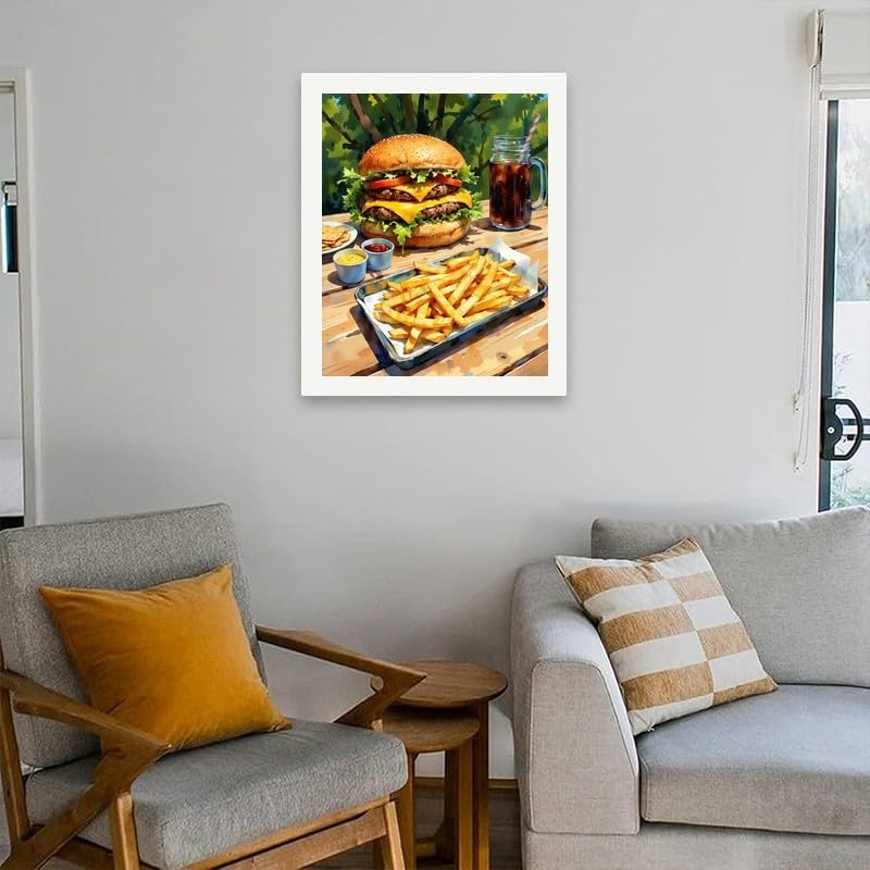 TAOPAOLAB Food Paint by Numbers Kit for Adults - DIY Cheeseburger with Fries and Soda Painting on Canvas 16x20 Inches, Acrylic Paint Set, Suitable for Beginners, Fun Art for Home Decoration or Gifts - Image 4