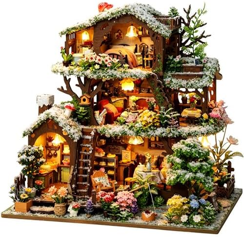 RHZN DIY Miniature House Kit for Adults Mini House Snow Tree House by RHZN