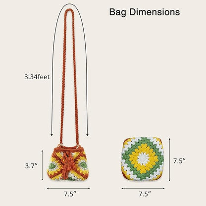 Noocro Crochet Kit Granny Square Shumai Bag, Purse, Complete DIY Kit, Detailed Instructions, Video Tutorials, for Beginners or Intermediate and Advanced Crocheters (Sunflower)
