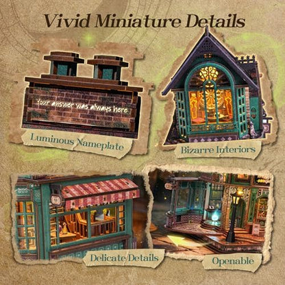 FUNPOLA 3D Wooden Puzzle Magic Bookstore with LED Lights Book Nook Kits - Image 4