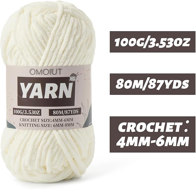 White Fluffy Chenille Yarn for Crocheting - Baby Yarn for Crocheting Soft Blanket - (100g/87.4yds) Crochet Amigurumi Chunky Yarns - Super Bulky 5 Velvet Yarns