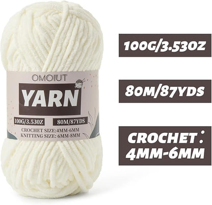 Fluffy Chenille Yarn for Crocheting - Baby Yarn for Crocheting Soft Blanket - 3 Pack of 100g/(87.4yds) Crochet Amigurumi Chunky Yarns - Super Bulky 5 Velvet Yarns (3 White)