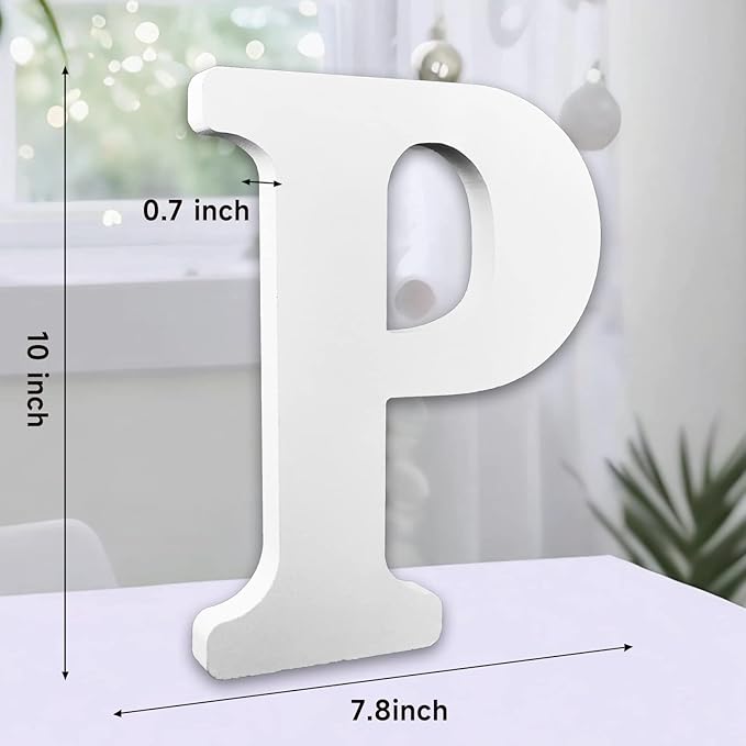 AOCEAN 10 Inch White Big Wood Letters, Unfinished Wooden Letters for Wall Decor Decorative Standing Letters Slices Sign Board Decoration for Craft Home Party Projects (P)