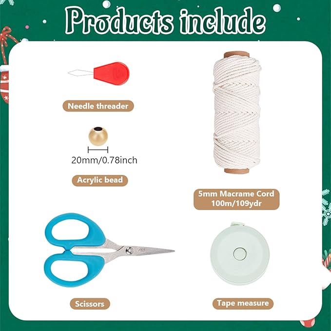ORIGACH DIY Macrame Christmas Tree Large Wall Hanging kit Handmade Woven Macrame Wall Hanging Kit for Beginners Adults with Step by Step Video Tutorial Instruction Christmas Ornaments, 40x21inch