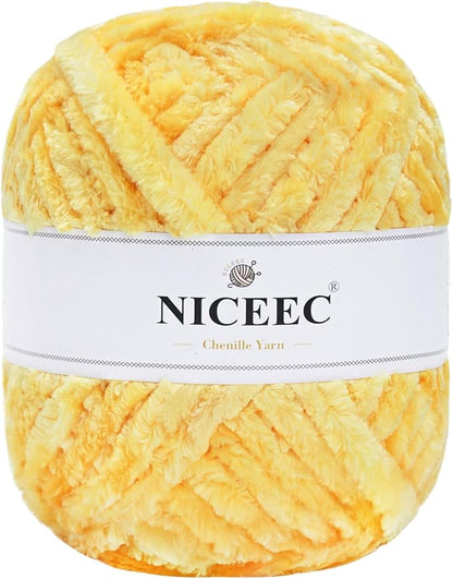 NICEEC 300g Soft Chenille Yarn Blanket Velvet Yarn for Knitting, Crochet, Weaving DIY Craft Total Length 150m (164yds)_Yellow