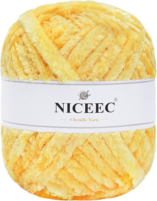 NICEEC 300g Soft Chenille Yarn Blanket Velvet Yarn for Knitting, Crochet, Weaving DIY Craft Total Length 150m (164yds)_Yellow