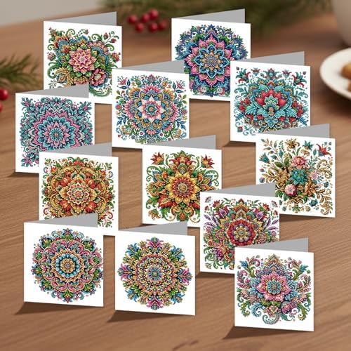 Diamond Painting Greeting Cards 12 Pack Mandala Design DIY Kit with Special Irregular Rhinestones Thick Cardboard Envelopes Included Handmade Craft for Adults Gift - Image 4