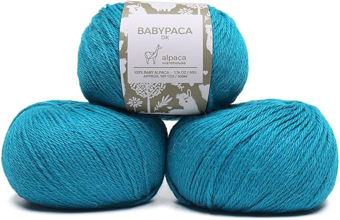 100% Baby Alpaca Yarn Wool Set of 3 Skeins (150 Grams) DK Weight - Made in Peru - Heavenly Soft and Perfect for Knitting and Crocheting (Turquoise, DK)
