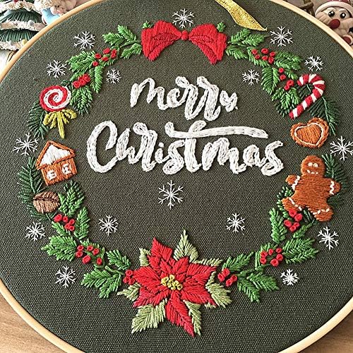 Embroidery Kit Merry Christmas Ornaments Snowflake Wreath Awesocrafts Full Range of Embroidery Starter Kits for Beginners Adults DIY Handmade Easy Patterns (Christmas) - Image 2