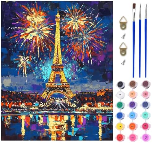 Lxmsja Eiffel Tower Paint by Numbers Kit for Adults, Night Sky Acrylic Paint by Numbers for Adults Beginner, DIY Craft Supplies Oil Painting Kits for Home Wall Decor 16x20 inch (No Frame) by Lxmsja