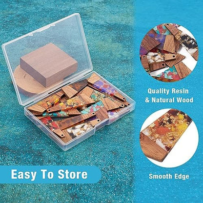 FASHEWELRY 16Pcs Trapezoid Resin Wood Charms Wooden Earring Blanks Geometry Boho Earring Charms Gold Foil Wooden Earring Pieces for DIY Jewelry Making - Image 5