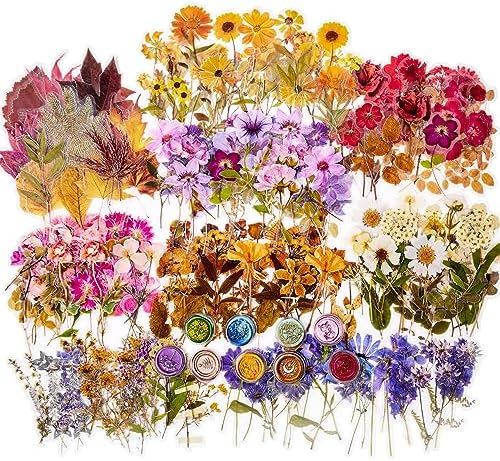 emmoolife Pressed Flower Stickers Set (380 PCS) Dried Flowers Themed Resin Sticker Decals Floral Botanical Journaling Stickers for Scrapbook Supplies Bullet Junk Journal Bottles Planner Laptops by emmoolife