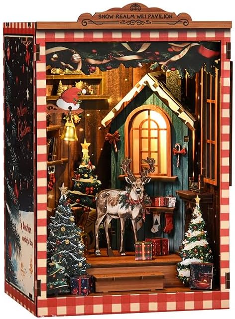 DIY Miniature House Kit, Mini House Building Kit, DIY Book Nook Kit, Tiny Model House for Adults to Build, Beginner 3D Wooden Book Nook, for Family Friends (Christmas time A) by JCSY