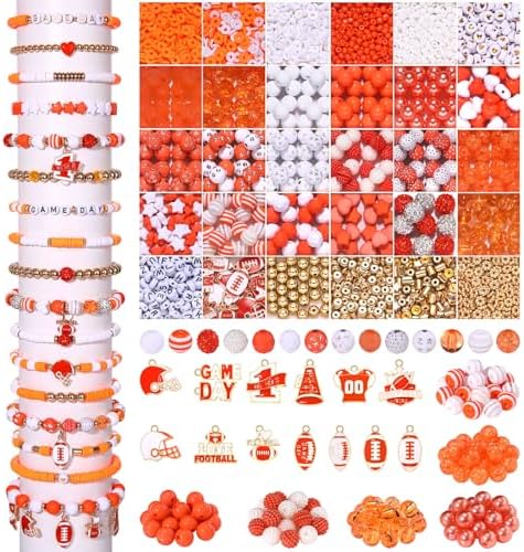 2200PCS+ Game Day Beads Charms for Bracelet Making Polymer Clay Beads Crystal Pearl Letter Gold Spacer Beads Football Charms for Game Day Bracelet Necklace Making DIY Crafts by CEALXHENY