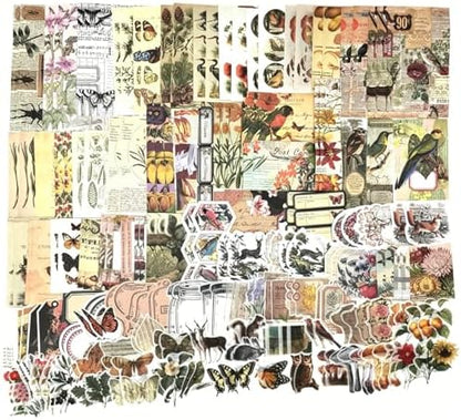Esweny 200 Pieces Vintage Ephemera Scrapbooking Supplies Pack for Journaling, Decoupage Paper Scrapbook Stickers Kit for Junk Journal Planners Collage Craft Notebooks Album (Forests) by Esweny