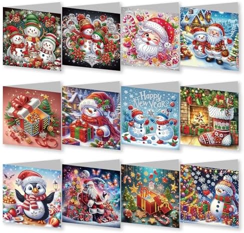 12 Packs Diamond Art Cards Kit, Diamond Painting Greeting Cards with Envelopes, DIY Card Making Kits for Adults, Gifts for Families, Friends, Partners (Santa Claus) by Unknown