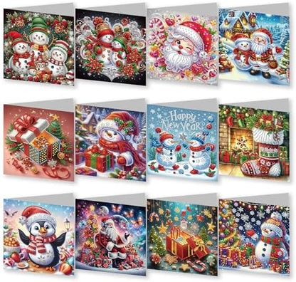 12 Packs Diamond Art Cards Kit, Diamond Painting Greeting Cards with Envelopes, DIY Card Making Kits for Adults, Gifts for Families, Friends, Partners (Santa Claus) by Unknown