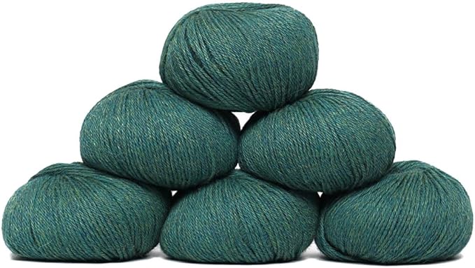 100% Baby Alpaca Yarn Wool Set of 6 Skeins (300 Grams) DK Weight - Made in Peru - Heavenly Soft and Perfect for Knitting and Crocheting (Heather Blue Green, DK - 6 Skeins)