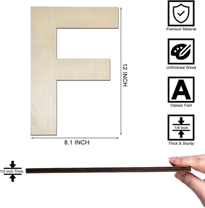 12 Inch Wooden Letter F, 1/4 Inch Thick Large Unfinished Wood Letter for Home Wall Decor, DIY Crafts