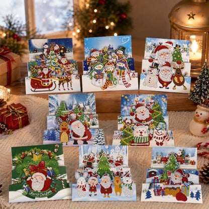 8PCS Santa Claus DIY Greeting Card Kits with Envelopes Diamond Art Greeting Cards Diamond Art Cards Kits for Adults DIY Crafts Family Friend Gifts - Image 3