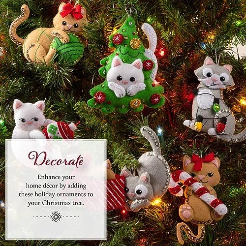 Bucilla Felt Applique 6 Piece Ornament Making Kit, Frisky Kitties, Perfect for Holiday DIY Arts and Crafts, 89643E - Image 4