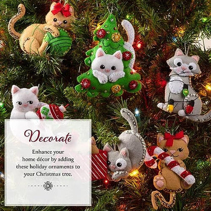 Bucilla Felt Applique 6 Piece Ornament Making Kit, Frisky Kitties, Perfect for Holiday DIY Arts and Crafts, 89643E - Image 4